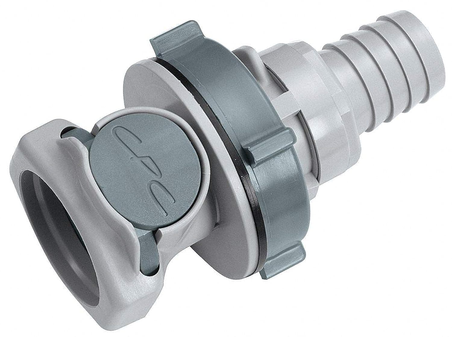 CPC (Colder) HFCD16812 Valved Bulkhead Panel Mount Hose Barb, PP, 3/8" Flow Size, 1/2" ID