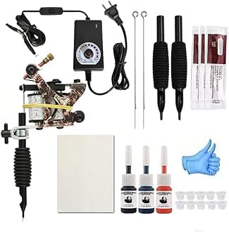 Complete Beginner Tattoo Kit - Power Supply, Ink, Needles & Pro Machine Guns