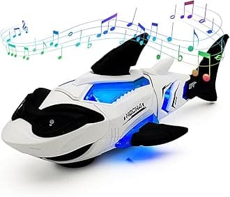 TipmantCute Electric Fish Toy Electronic Shark Animal Vehicle Car Automatic Driving, Playing Music, Led Lights, Baby Toddler Kids Birthday Gifts (White)