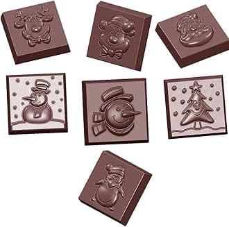 Chocolate World CW1660 Polycarbonate Candy Mold with 21 Christmas-Theme Square Cavities