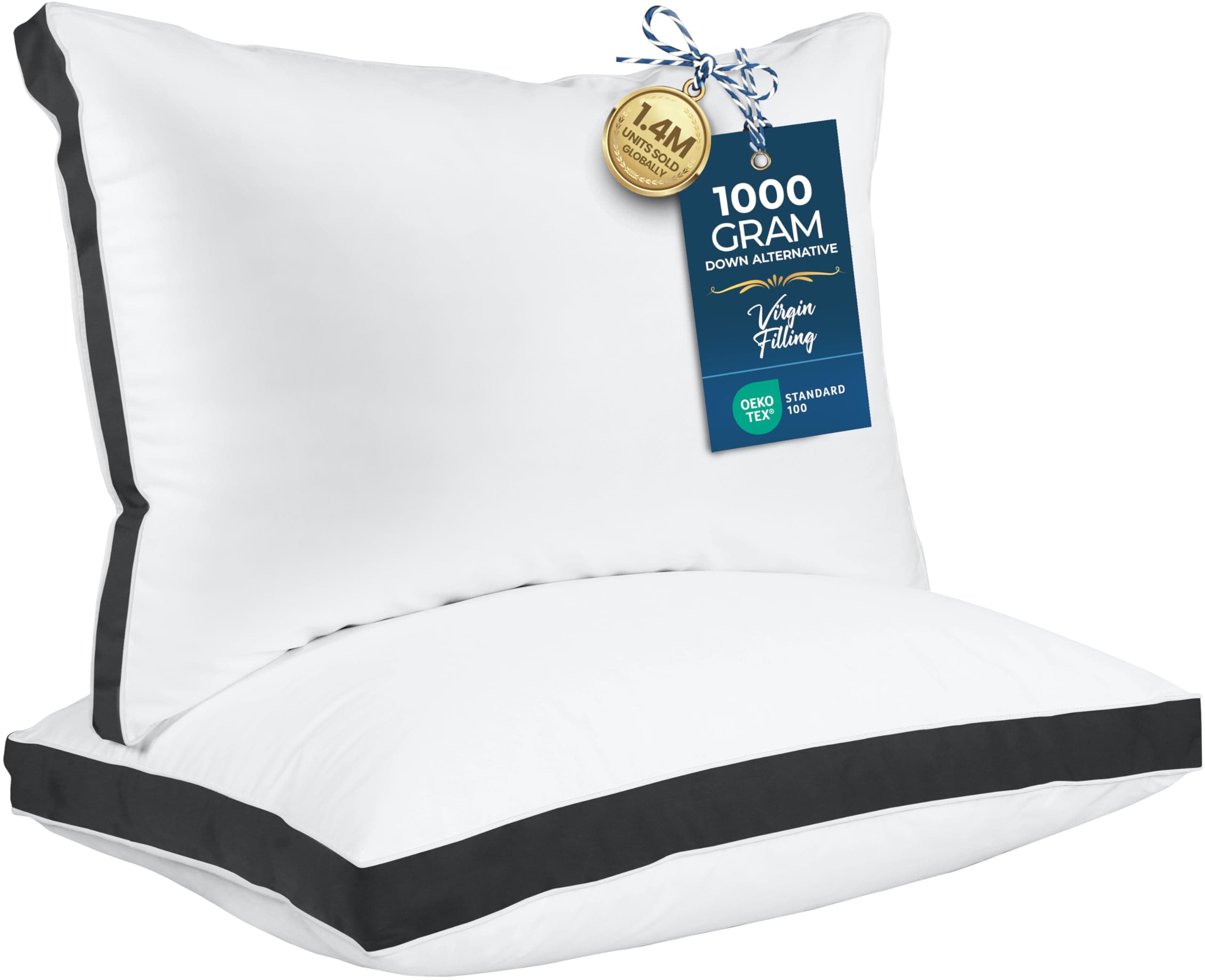 Bed Pillows for Sleeping Queen Size (Black), Set of 2, Soft & Fluffy Pillow with Down Alternative Filling, Cooling, Hotel Quality, Gusseted Pillow for Back, Stomach or Side Sleepers
