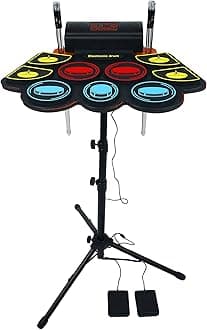 Electric Drum Set for Kids, Electronic Drum Pad with Light Up Drumsticks and Drum Stand, Bulit-in Double Speakers and Rechargeable Battery, Kids Drum Set with LED Drumsticks, 9 Pads Digital Drum Kit