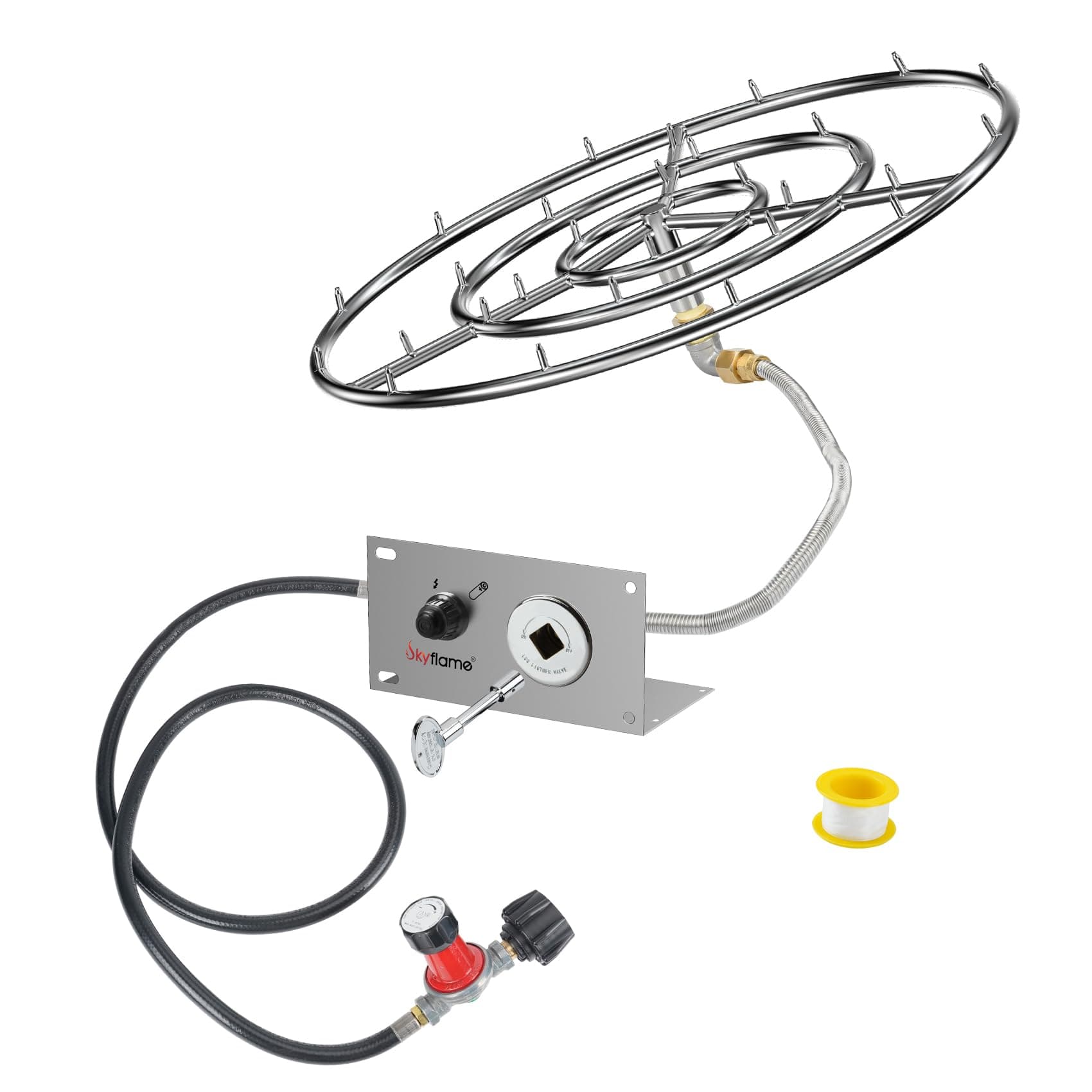 30" Fire Pit Burner Ring, All-in-One Propane Installation Kit, Including Round Jet Burner Ring, Connection Hose with Regulator and Ignition Kit, Great for Indoor or Outdoor Fire Table