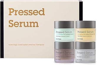 Blithe Pressed Serum Deluxe Collection Face Moisturizer - Hypoallergenic Facial Creams with Ingredients of Chaga Iceplant Yam & Apricot - Korean Beauty for All Seasons (Box Set 4pcs of 0.74 Fl Oz)