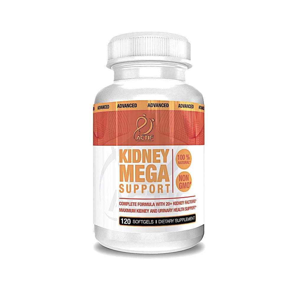 Actif Kidney Mega Support with 10+ Advanced Factors, Boosts Healthy Kidney Function, Kidney Cleanse, Non-GMO, Fast Acting, Made in USA, 120 Count