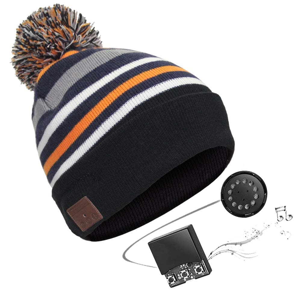 Bluetooth Beanie Bluetooth Hat Bluetooth Beanie Hat Wireless Headphone Beanie Hat, Beanie Headset with Removable Bluetooth V4.1 Stereo Bluetooth Headphone, Hands Free Talking-Yellow with Pompom