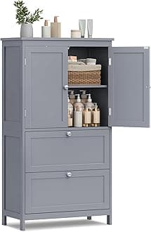 Floor Storage Cabinet, Freestanding Storage Unit with 2 Drawers and 2 Doors, Adjustable Shelf, 11.8 x 23.6 x 43.3 Inches, for Entryway, Bathroom, Dove Gray UBBC551G02