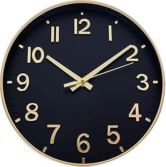 Wall Clocks Battery Operated,Wall Clock Black Gold,12 inch Wall Clock Silent Non Ticking Modern 3D Numbers for Kitchen Bedroom Living Room Office Classroom Decor