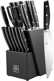 MasterChefProfessional Kitchen Knife Set, Holder, Chef's Knife, Onion, Santoku, Bread, Strainers, Sharpening and Scissors, High Carbon Stainless Steel, Triple Rivet Handles, 15 Pieces
