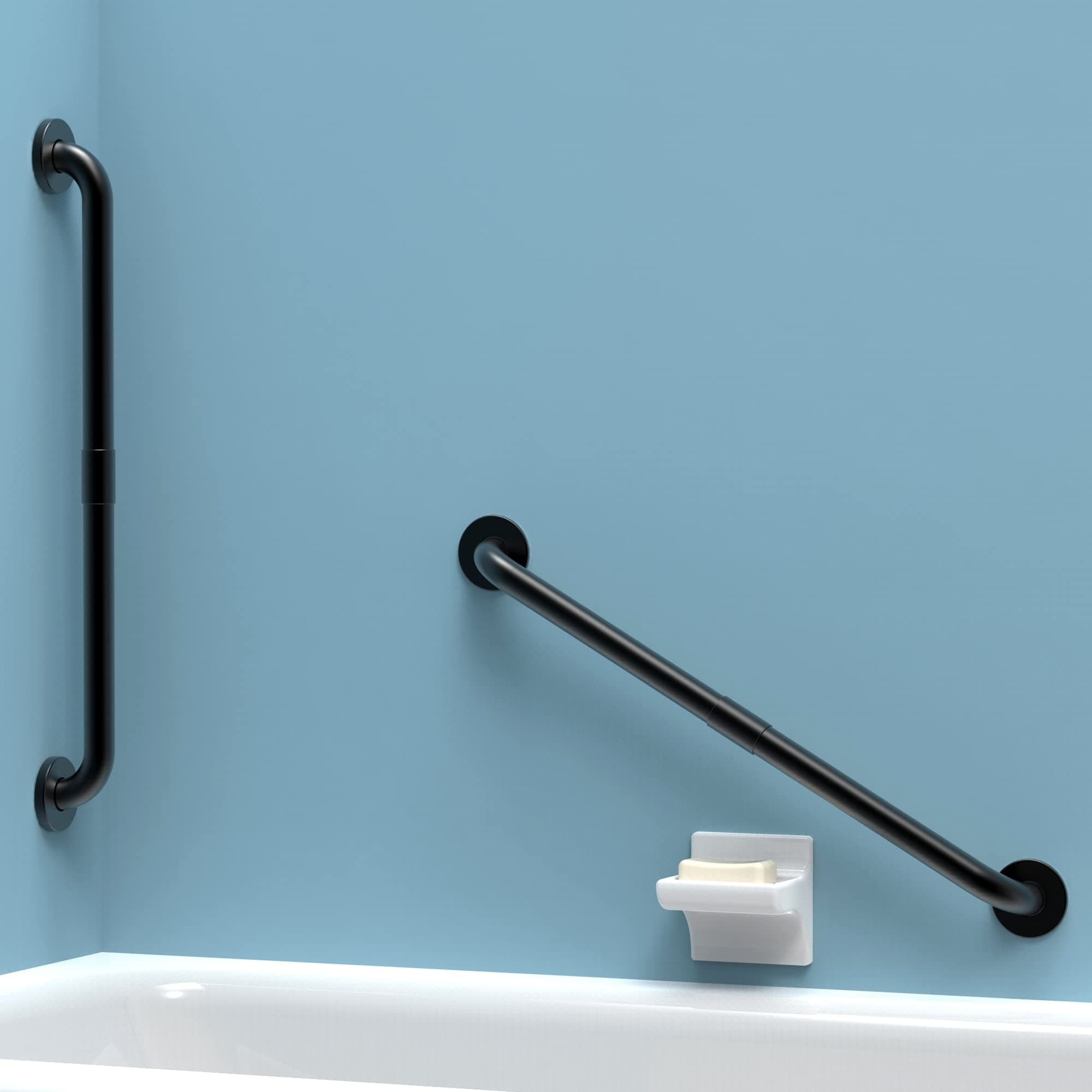 Dual Pack 1-1/4 x 24‘’ 2 Pack Stainless Steel Bath Safety Grab Bar, ADA Compliant 500lbs Loading Capacity, Matte Black, Assembly Needed