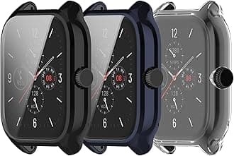 3Pack Compatible for Amazfit GTS 4 Case Screen Protector Cover, TPU Plated Full Coverage Screen Protector Case Bumper Shell Protective Cover for Amazfit GTS 4 (Black/Blue/Clear)