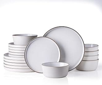 AmorArc Dinnerware Set for 6, 18 Pieces Ceramic Plates and Bowls Set, Handcrafted Speckled Stoneware Plates, Dishwasher & Microwave Safe Dishes - (White, Service for 6)