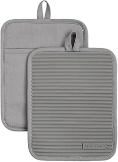 KitchenAid Ribbed Soft Silicone Pot Holder 2-Pack Set, Grey, 7"x9"