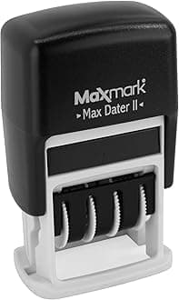 Maxmark Max Dater Self-Inking Phrase Date Stamp - Blue/Red Ink PAID Black