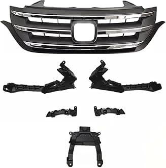 Front Bumper Grille With 5pcs Support Brackets Fit For 2012-2014 Honda CRV CR-V 4-Door Front Upper Grille Grill Chrome Trim Replacement