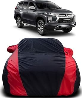 Car Cover Compatible with Mitsubishi Pajero Sport with Mirror Pocket Triple Stitched Bottom Elastic Water Resistant UV Protection & Dustproof Car Cover-Black & Red