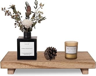 zoocatia Small Wood Tray Pedestal Stand Farmhouse Bathroom Decor Decorative Wooden Riser Kitchen Soap Dish Holder for Vanity, Counter, Sink, Large 11.8" x 7" - Brown