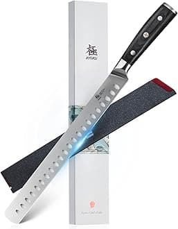 12" Slicing Knife, Samurai Series Brisket Knife for Meat Cutting with Pakkawood Handle, Japanese High Carbon Steel Meat Carving Knife for BBQ Brisket Turkey Ham Rib Roast Beef with Sheath & Case