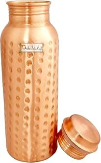 Prisha India Craft Pure Copper Bottle, Hammered Design, Capacity 700 ML, 1 Piece