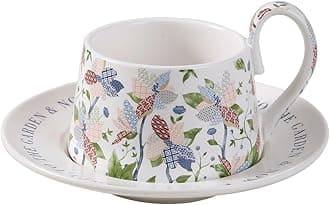 KASTWAVE Large Stoneware Coffee Mug Set, 10oz Ceramic Cappuccino Cup with Handle & Plate, Scandinavian Minimalist Design, Premium Glazed Porcelain for Latte, Espresso, Tea & Mocha (White)