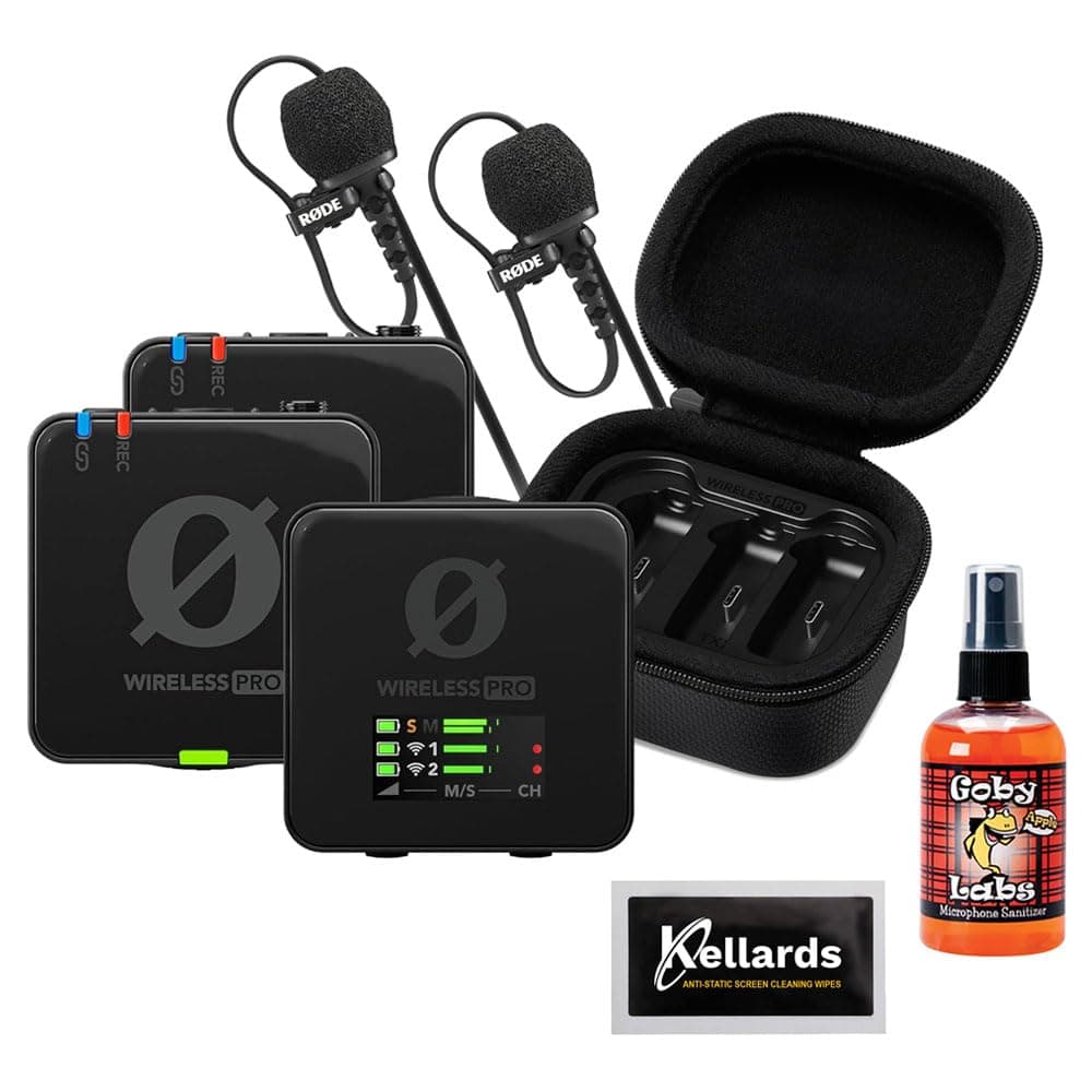 Wireless PRO 2-Person Clip-On Wireless Microphone System/Recorder with Lavaliers (2.4 GHz) Bundle with GLS-104 Microphone Cleaner