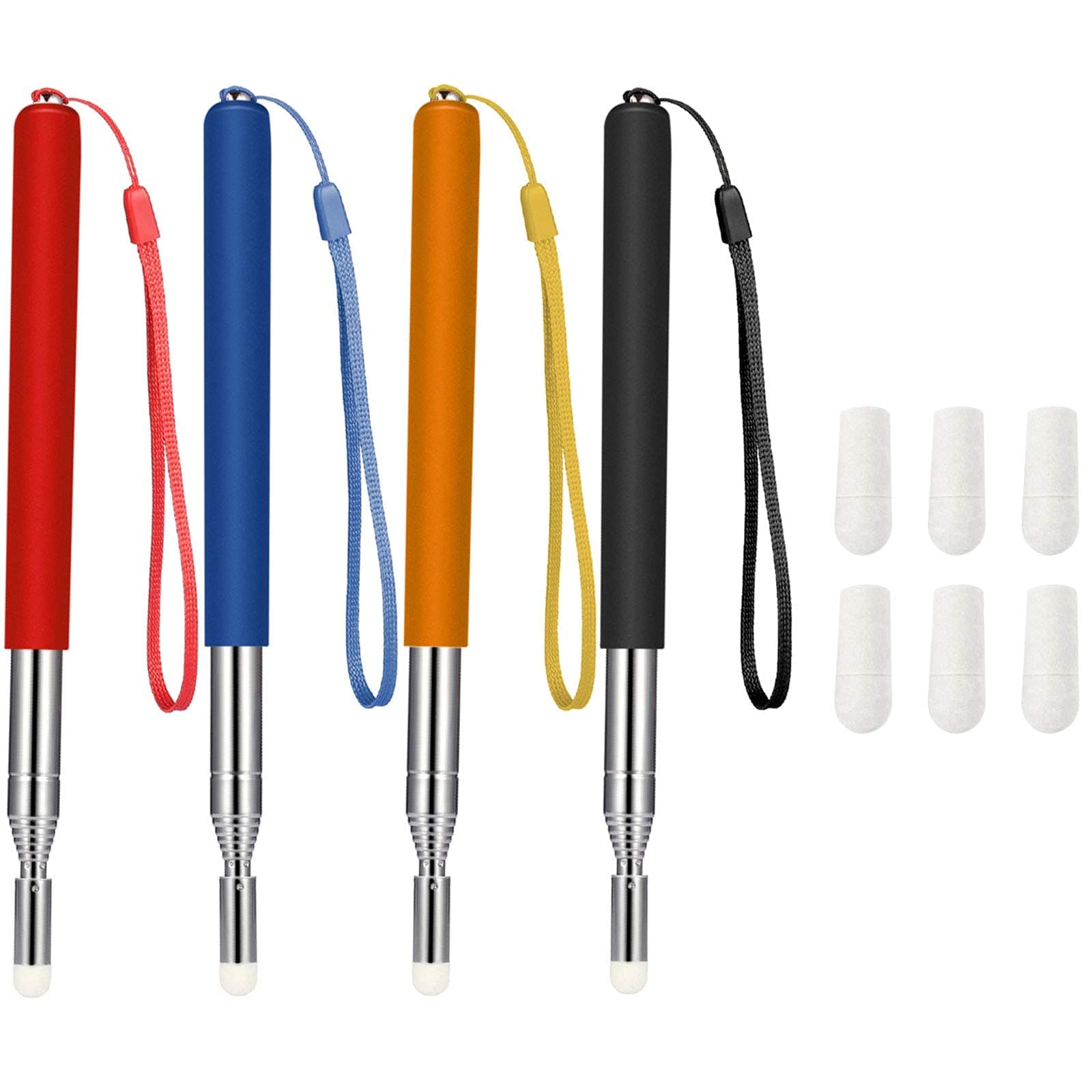 Retractable Teaching Pointer Presenter Whiteboard Pointer and Lanyards with 6 Pieces Extra Felt Nibs for Teachers Presenter, Extends to 39 Inches 4 Pieces
