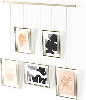 Exhibit Picture Frame Gallery Set, Adjustable Wall Collage Displays Five Photos (Two 4x6 and Three 5x7), Set of 5, Gold