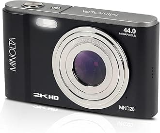 Minolta MND20 44MP Digital Camera – 2.7K Ultra HD Video, 16X Digital Zoom, Anti-Shake Stabilization, Time Lapse, Face Detection, 2.9-inch LCD Display – Lightweight Compact Camera (Black) (Renewed)