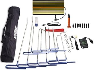 Mookis Auto Body Repair Tools Paintless Dent Removal kit with Paintless Dent Repair line board, Rods and Pump Wedge