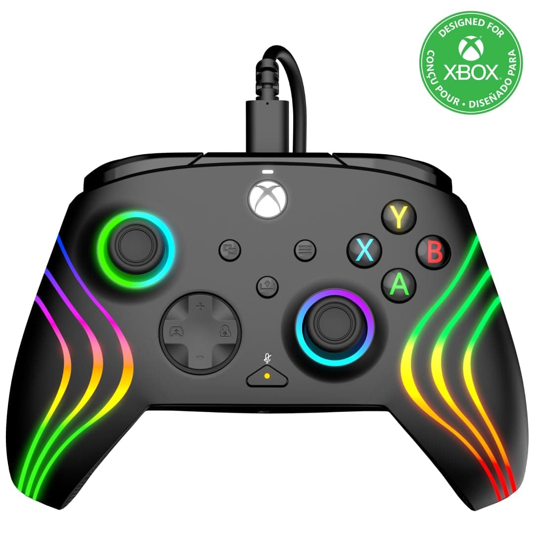 PDP Gaming Afterglow Wave Enhanced Wired Controller for Xbox Series X|S, Xbox One, Windows 10/11 PC, Advanced Programmable Gamepad, Customizable Lighting, Licensed by Microsoft, Companion App: Black