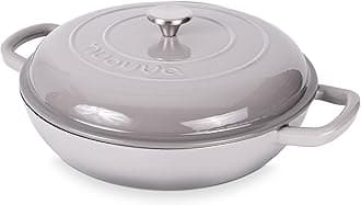 Shallow Cast Iron Casserole with Lid – Non Stick Dutch Oven Pot, Oven Safe up to 500° F – Sturdy Ovenproof Stockpot Cookware – Enamelled Cooking Pot – Grey, 3.7-Quart, 30cm – by Nuovva