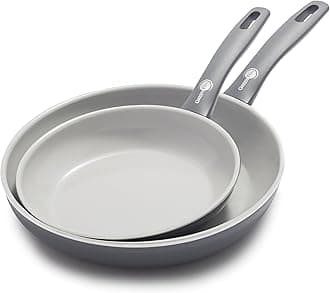 GreenPan Dover 8" and 10" Frying Pan Skillet Set, Healthy Ceramic Nonstick Coating, PFAS-Free, Dishwasher Safe, Comfort Grip Handle, Grey