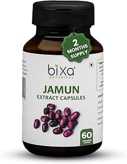 bixa BOTANICAL | Jamun Extract Capsules | Eugenia Jambolana | Gluten Free | 100% Pure| 60 Veg Capsules 450Mg