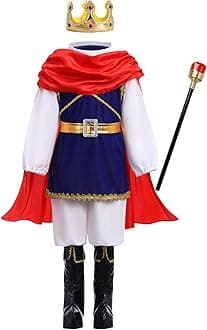 IBTOM CASTLE Boys Prince Charming Costume for Toddler Kid Medieval Royal Prince Jacket Pants Crown Dress Up Party Outfit