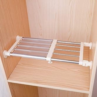 Hershii Closet Tension Shelf & Rod Expandable Metal Storage Rack Adjustable Organizer DIY Divider Separator for Cabinet Wardrobe Cupboard Kitchen Bathroom 40-60cm
