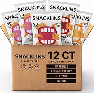 Plant Based Crisps 4 Flavor Variety - Nacho, BBQ, Teriyaki, Chesapeake Bay - Gluten Free, Grain Free, 100% Kosher, Crunchy Puffed Snack Only 90 Calories Per Bag - .9oz Bag (Case of 12)