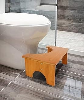 Bamboo Toilet Stool, 6.5 Inch Toilet Stool Squat Adult, Non-Slip Poop Stool for Bathroom, Portable Toilet Foot Pooping Stool for Kids, Easy of Use and Clean - Helps Potty Posture and Comfortable, Tan