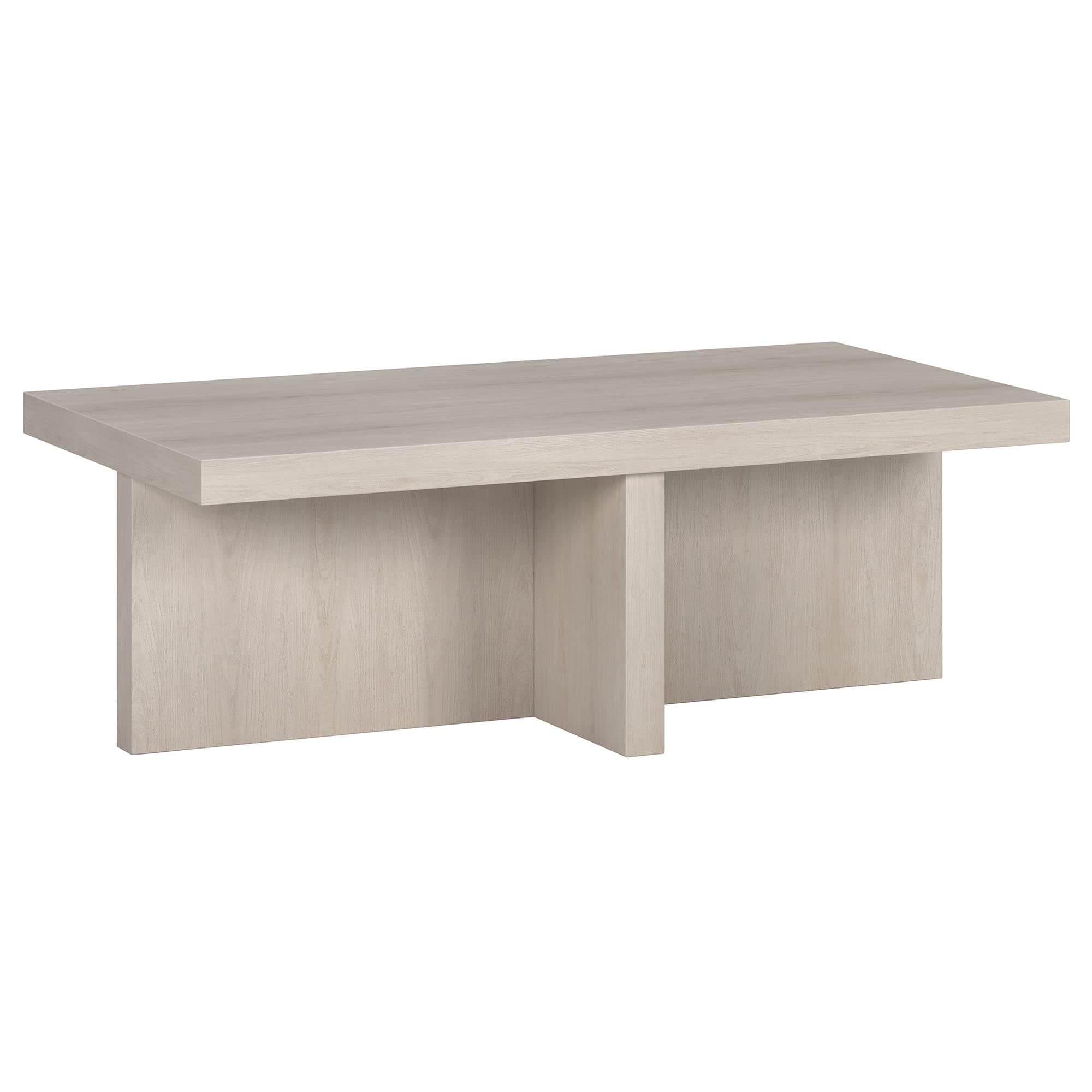 Henn&Hart 44" Rectangular Wood Pedestal Low-Profile Coffee Table for Living Room, Family Room, or Office, Beech White