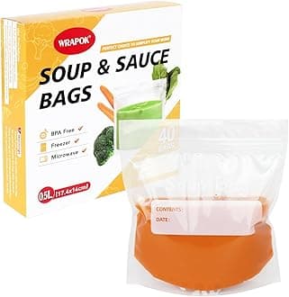 WRAPOK Soup Freezer Bags Reusable Liquid Storage Bag Ziplock Sauce Container Clear Sealed Bag, 500ml - Pack of 40