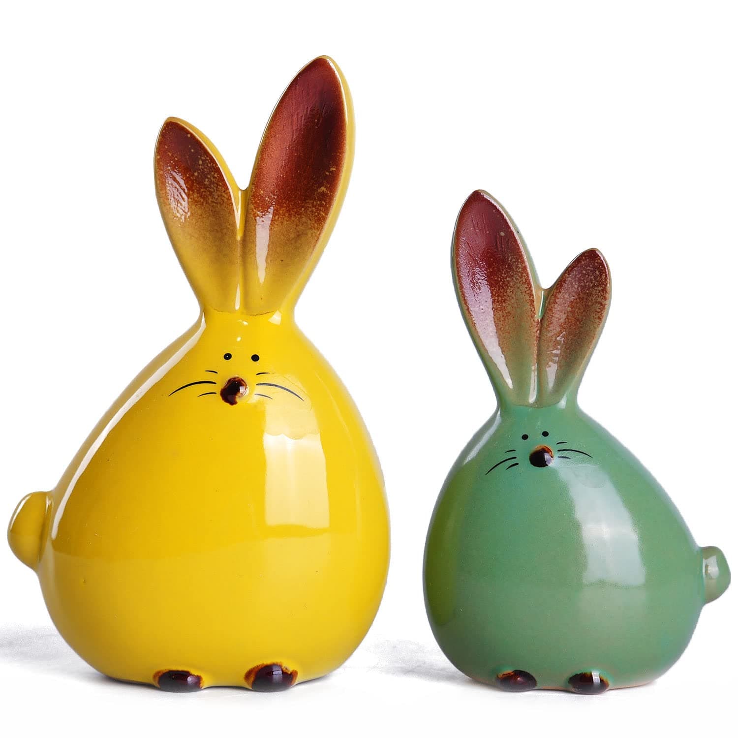 WHJY 2pcs Cute Long-Eared Bunny Sculpture Ornaments Desktop Ceramic Easter Rabbit Bunny Figure,Cute Home Decorations, for All Home Styles