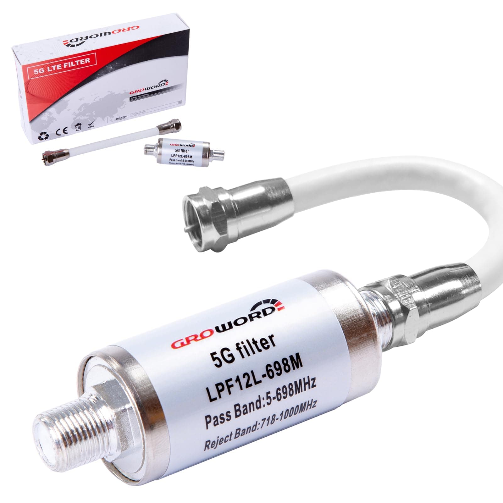 5G LTE Filter for TV Antenna Signal Purifier-Improve Digital HDTV Antenna and Amplifier Signals-4G/5G Filter Reduce Interference from Cell Phone Towers &Transmitters LPF12L-698M 5G Filter