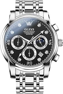 Men's Chronograph Watch, Gold Silver Stainless Steel Analog Quartz Watch, Waterproof Multi-Function Dial with Date Diamond Watches for Men