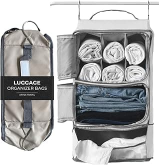 Artos Hanging Portable Luggage Suitcase Carry On Closet Shelving Organizer w/Hooks| for Travel, Camper, RV |Packing Cube(Grey)
