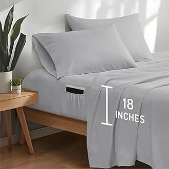 DOC Extra Deep Pocket Queen Size Sheet Set – 4 Pieces Bedsheets with Coolmax Moisture Wicking, Ultra-Soft & Breathable, Fits Mattresses up to 18 Inches Deep, Wrinkle-Resistant, Light Grey