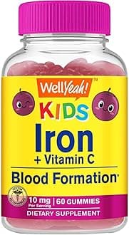 WellYeah Iron Gummies for Kids with Vitamin C - Anemia Support, Red Blood Cell Formation, Energy, and Immunity Support Gummy, Iron Supplements for Kids - GMO Free, Natural Grape Flavor - 60 Count