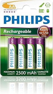 PHILIPS AA Batteries - HR03 Rechargeable Batteries - NiMH 1.2V - 500 Recharges - 2500mAh