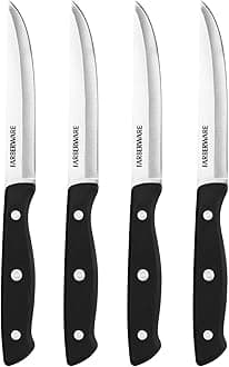 Farberware Triple-Riveted 4-Piece Steak Knife Set, High-Carbon Stainless Steel, Razor-Sharp Knives, Kitchen Knives, Set of 4, Black