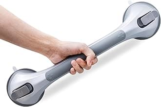 LEVERLOC Grab Bars for Bathtubs and Showers, Shower Handle 17 Inch Strong Suction Bath Handrails, Safety Grip for Bathroom Chair, Bathroom Grab Bar for Senior No Drilling Waterproof,Silver