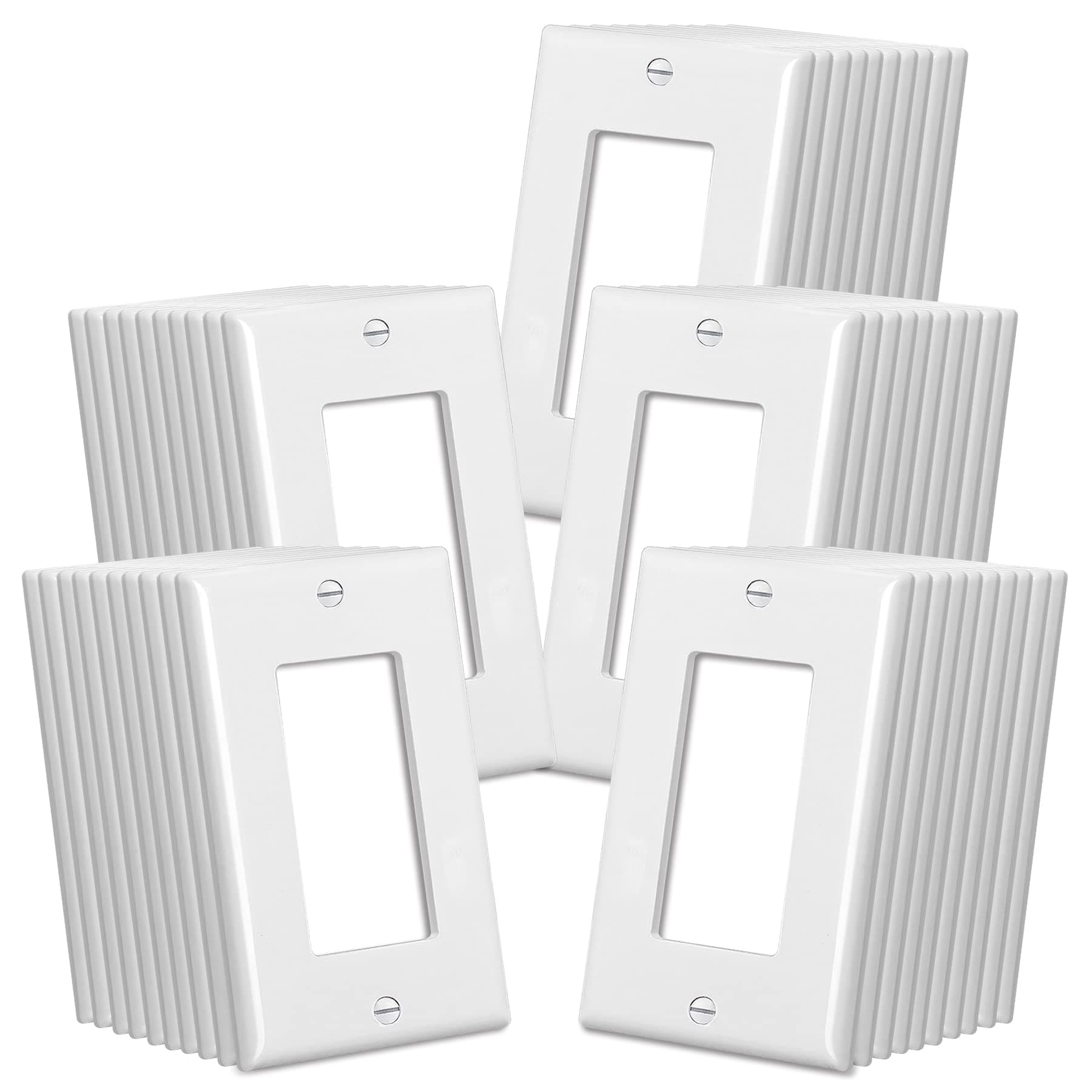 CML Decorator Wall Plates, 50 Pack Electrical Outlet Receptacle Covers, 1-Gang Switch Plates, Standard Size 2.76” x 4.5”, Impact Resistant, UL Listed, White, Contractor Pack