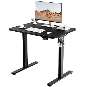 ERGOMAKER Electric Height Adjustable Standing Desk 80x60cm (31.5"x23.6"), Sit Stand Desk with Splicing Top for Home Office (Black Frame + Black Desktop)